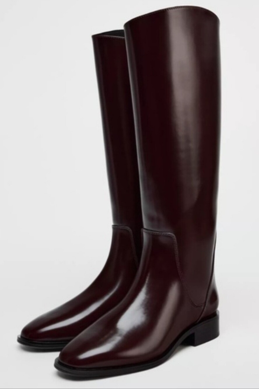NWT! ZARA Tall Shaft Boots Patent Burgundy Knee High Boots Size 36 EU 6 US